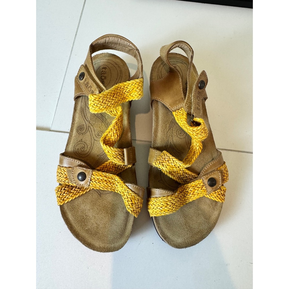Taos Women Size 6 6.5 Yellow Woven Leather Strappy Comfort European Sandals Boho